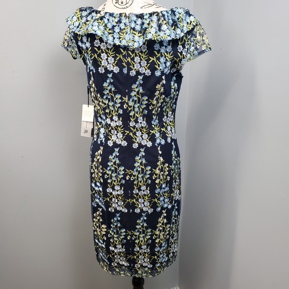 Karl Lagerfeld Paris Dress Womens 6 Multi Embroidered Floral Boat Neck Back Zip - Picture 2 of 9